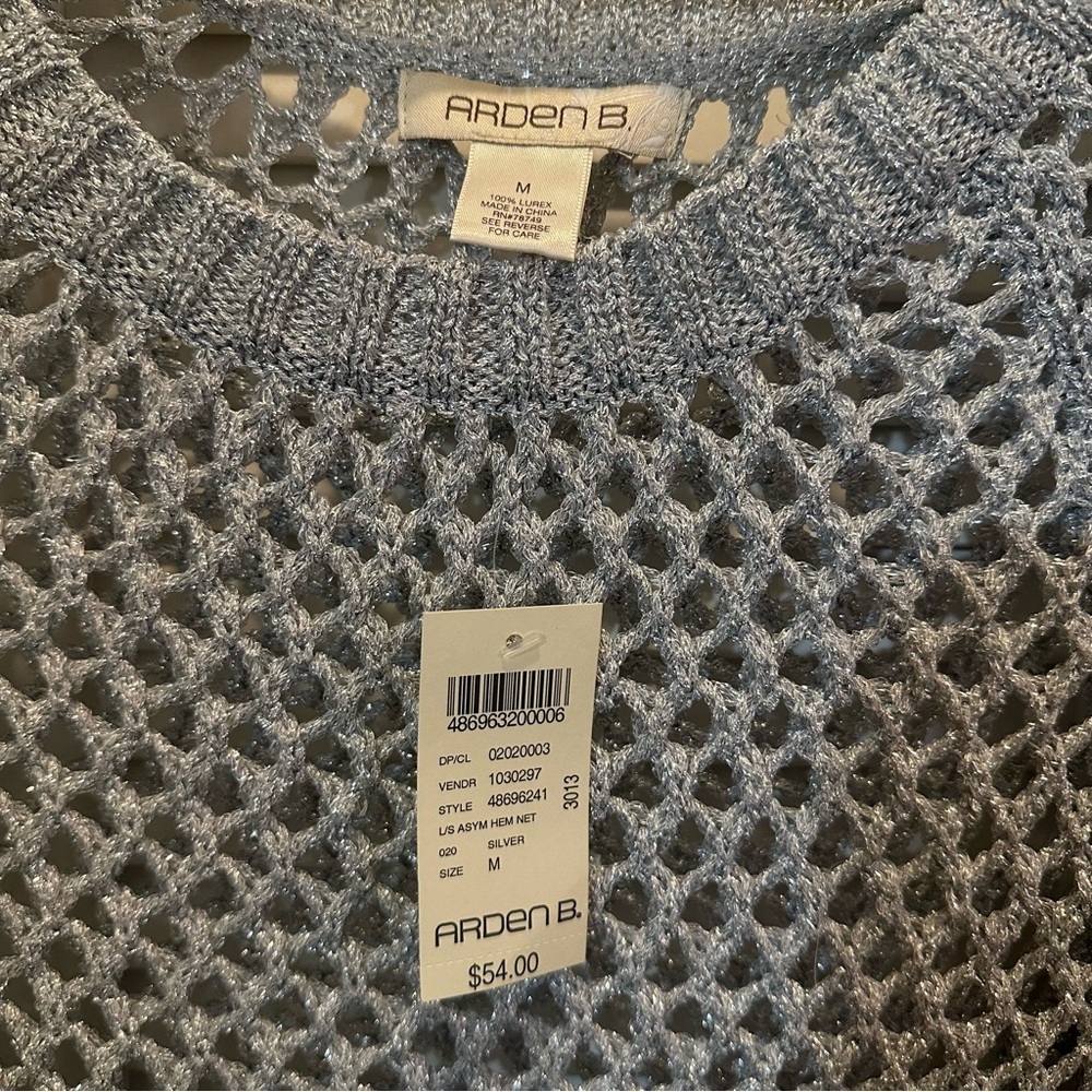 Arden B Silver Open-Knit Top